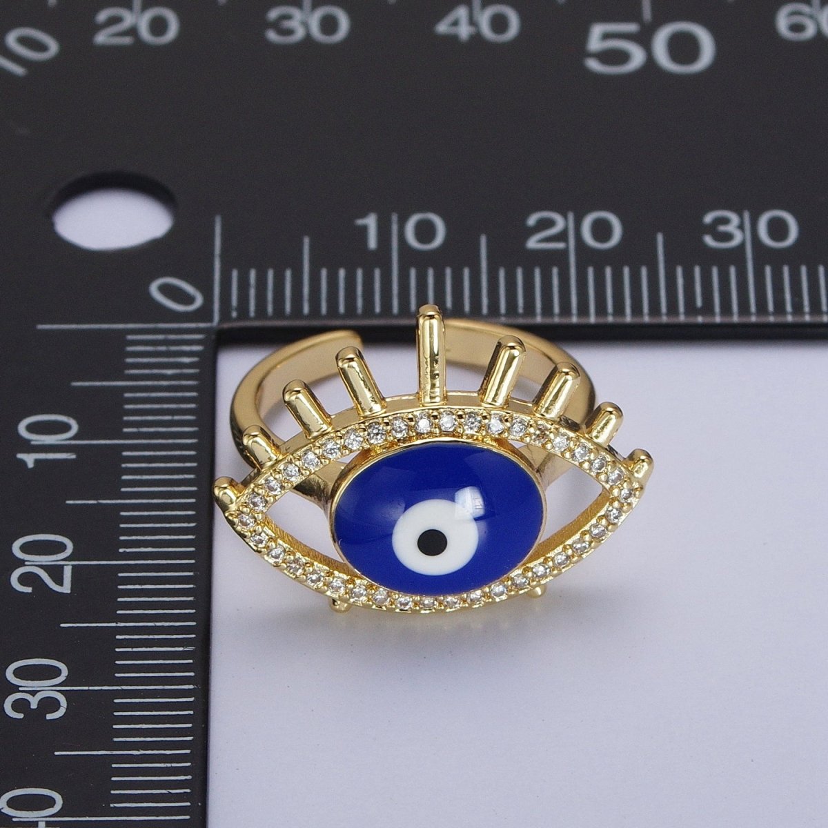 24K Gold Filled Evil Eye White, Blue Enamel Micro Paved CZ Ring | Y-487 Y-488 - DLUXCA