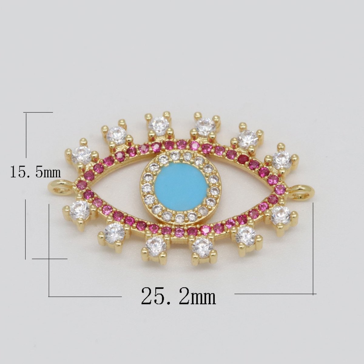 24K Gold Filled eye Charm Connector necklace with Turquoise cubic zirconia | unique evil eye bracelet Connector Link evil eye Double bail charm N-075 - DLUXCA