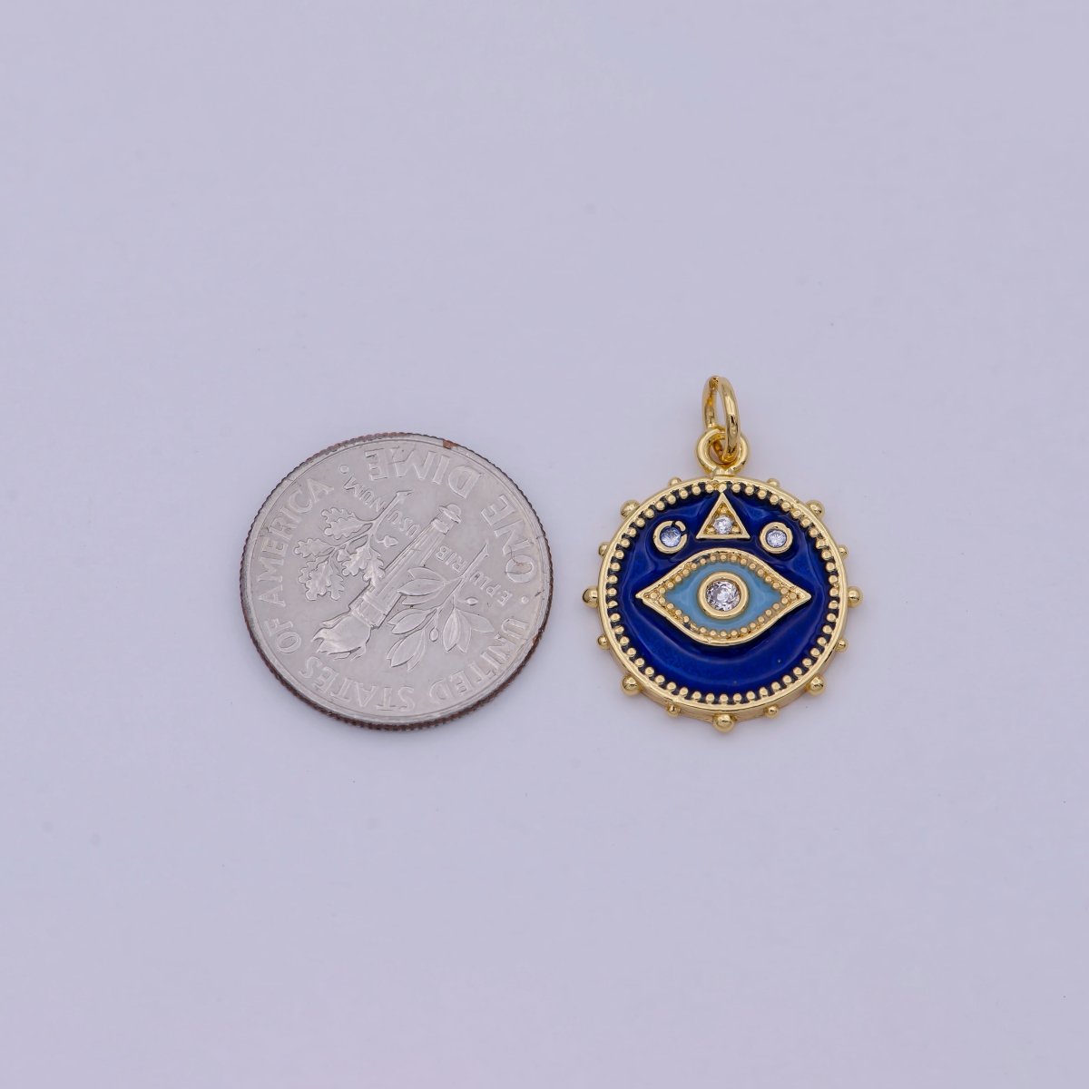 24K Gold Filled Eye Charm Dainty Enamel Blue Evil Eye On Medallion Shape Pendant Epoxy Gold Charm for Necklace Bracelet Component E-124 - DLUXCA