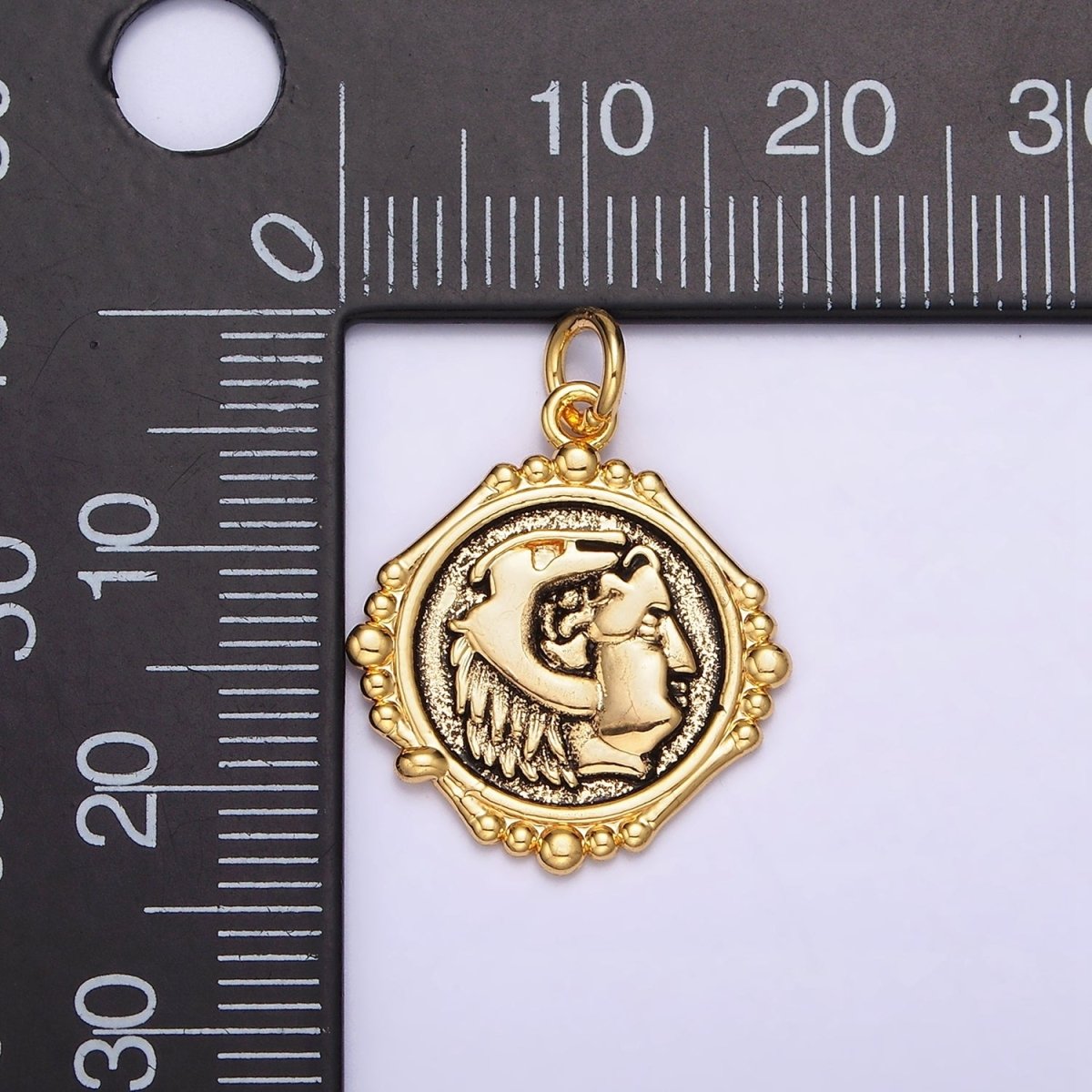 24K Gold Filled Face Portrait Textured Stamped Round Bubble Charm | AC1440 - DLUXCA