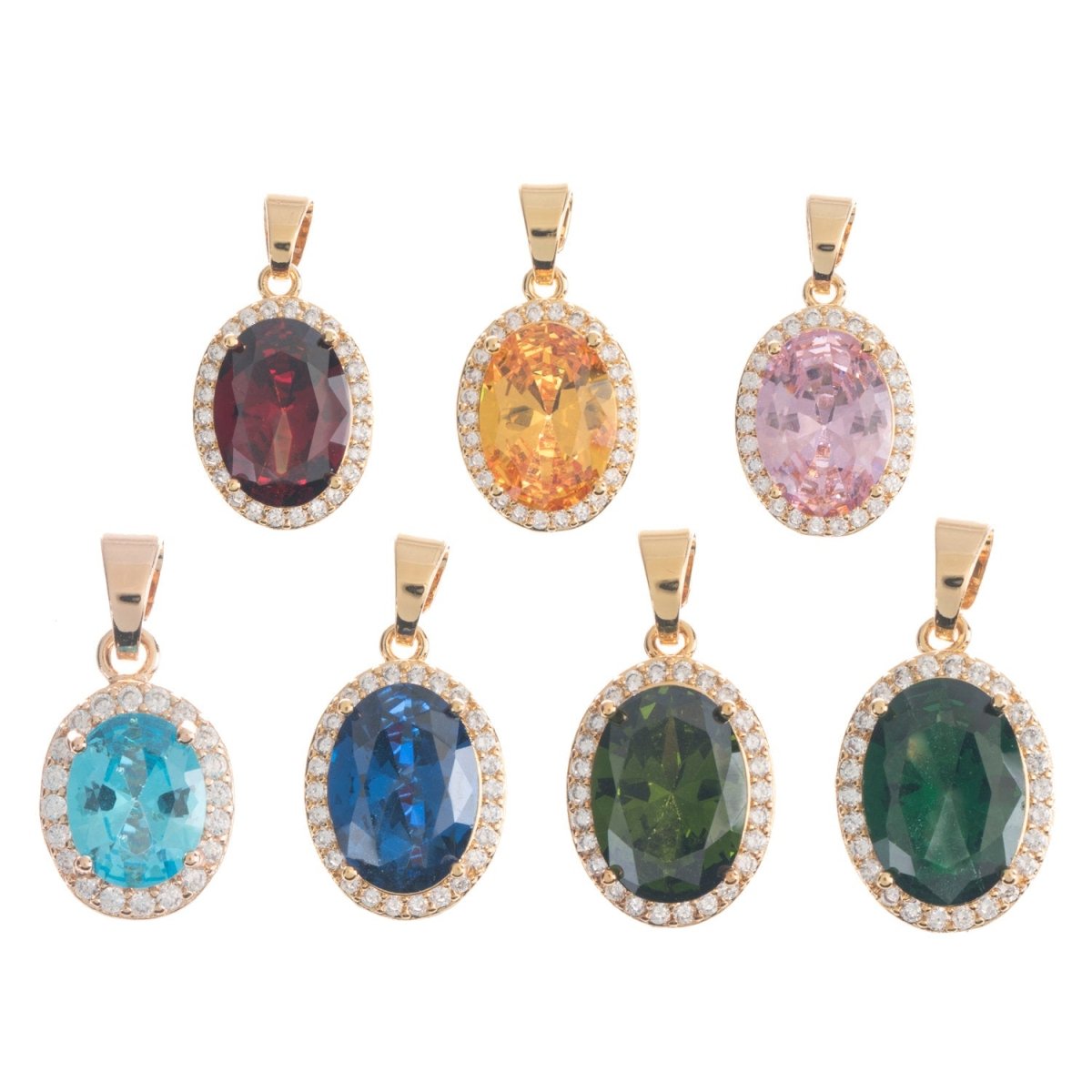 24K Gold Filled Fiery Orange, Sunburst, Pink Red Green Oval Charm Cubic Zirconia Bails for Earring Necklace Pendant Jewelry Making Supplies H-764 - H-770 - DLUXCA