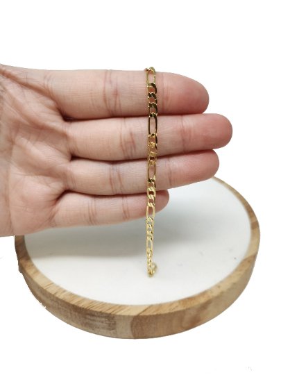 24K Gold Filled FIGARO Chain, 3.5mm Wide Figaro Link Chain Flat Figaro Chain, Jewelry Chain Sold by the Yard for Necklace Bracelet Anklet Supply | ROLL-102 Clearance Pricing - DLUXCA