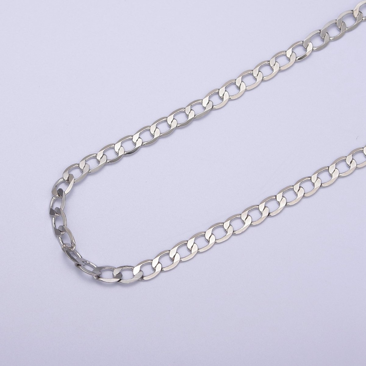 24K Gold Filled Figaro Curb Chain, 4.5mm Width Flat Figaro Unfinished Chain in Silver & Gold For Jewelry Making | ROLL-672, ROLL-673 Clearance Pricing - DLUXCA