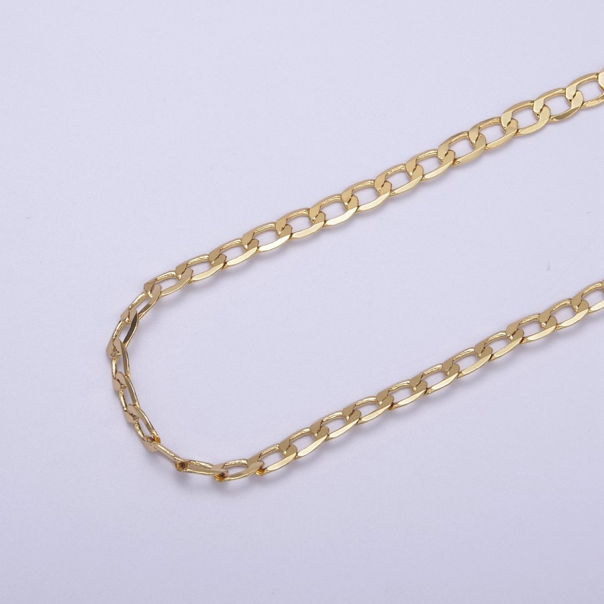 24K Gold Filled Figaro Curb Chain, 4.5mm Width Flat Figaro Unfinished Chain in Silver & Gold For Jewelry Making | ROLL-672, ROLL-673 Clearance Pricing - DLUXCA