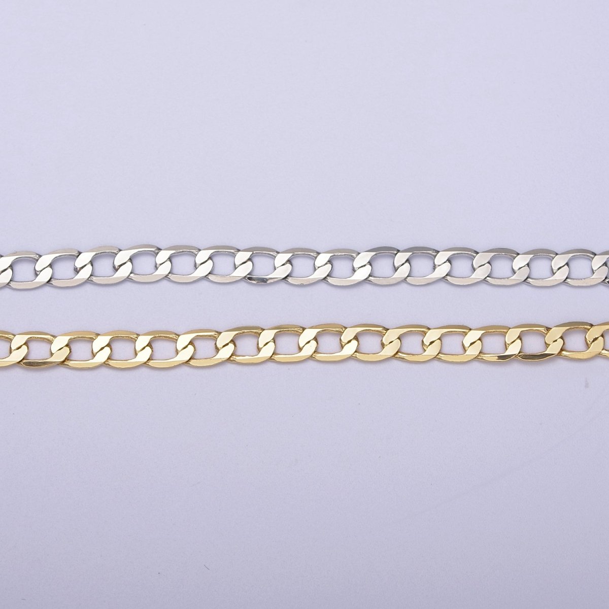 24K Gold Filled Figaro Curb Chain, 4.5mm Width Flat Figaro Unfinished Chain in Silver & Gold For Jewelry Making | ROLL-672, ROLL-673 Clearance Pricing - DLUXCA