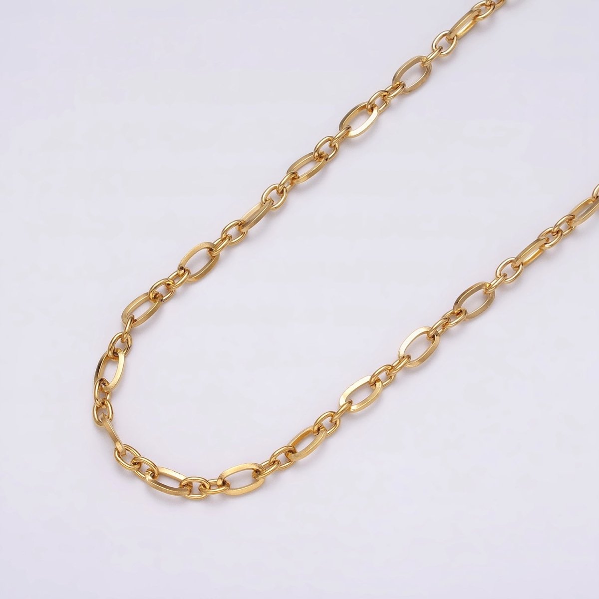24K Gold Filled Figaro Long and Short Fancy Chain 3.5 mm Dainty Cable Link Unfinished Chain by Yard | ROLL-1295 ROLL-1296 Clearance Pricing - DLUXCA