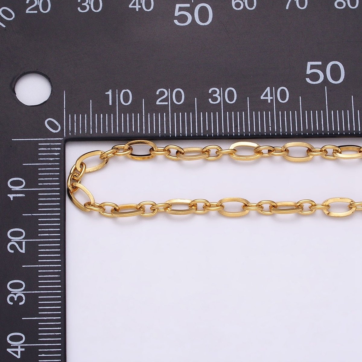 24K Gold Filled Figaro Long and Short Fancy Chain 3.5 mm Dainty Cable Link Unfinished Chain by Yard | ROLL-1295 ROLL-1296 Clearance Pricing - DLUXCA