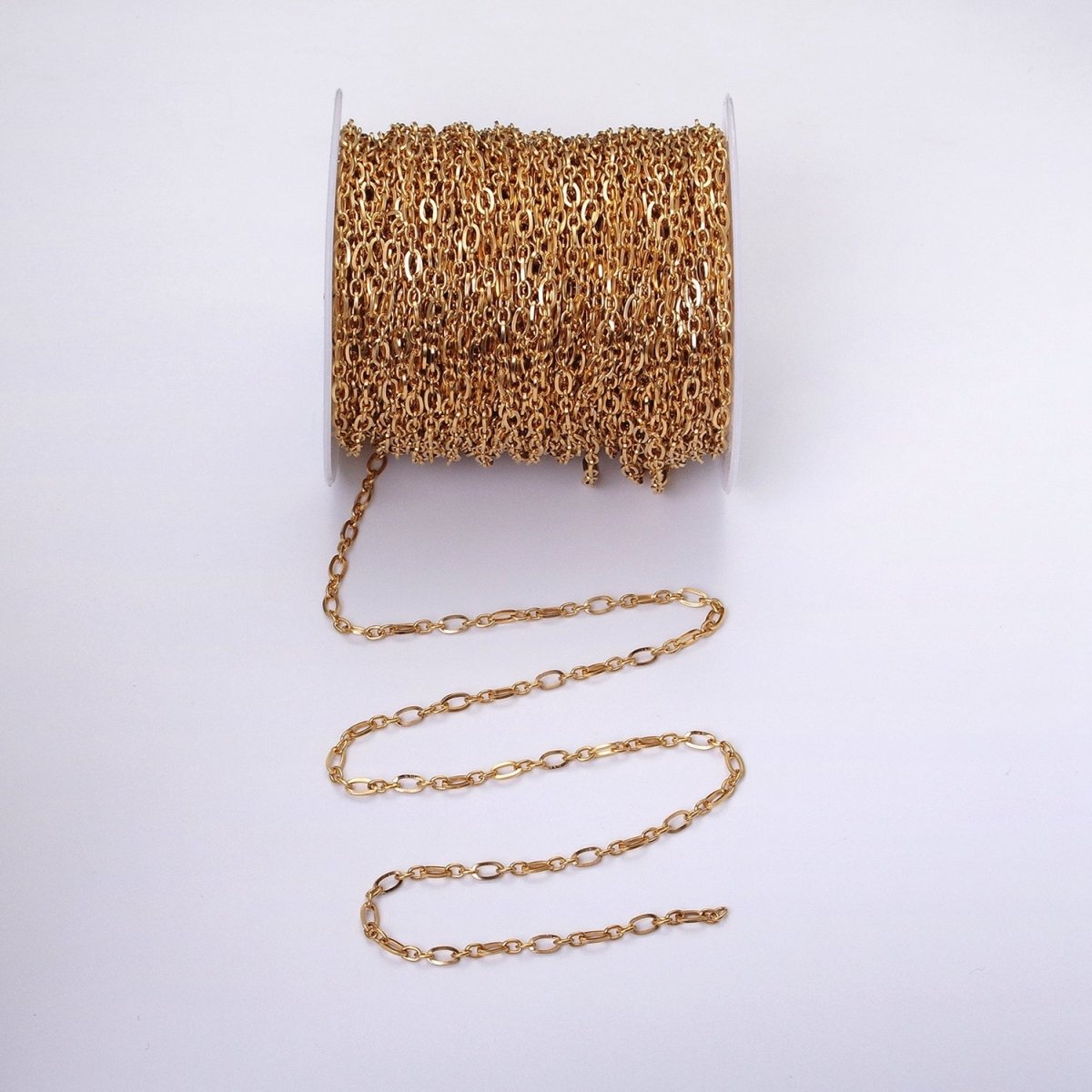 24K Gold Filled Figaro Long and Short Fancy Chain 3.5 mm Dainty Cable Link Unfinished Chain by Yard | ROLL-1295 ROLL-1296 Clearance Pricing - DLUXCA