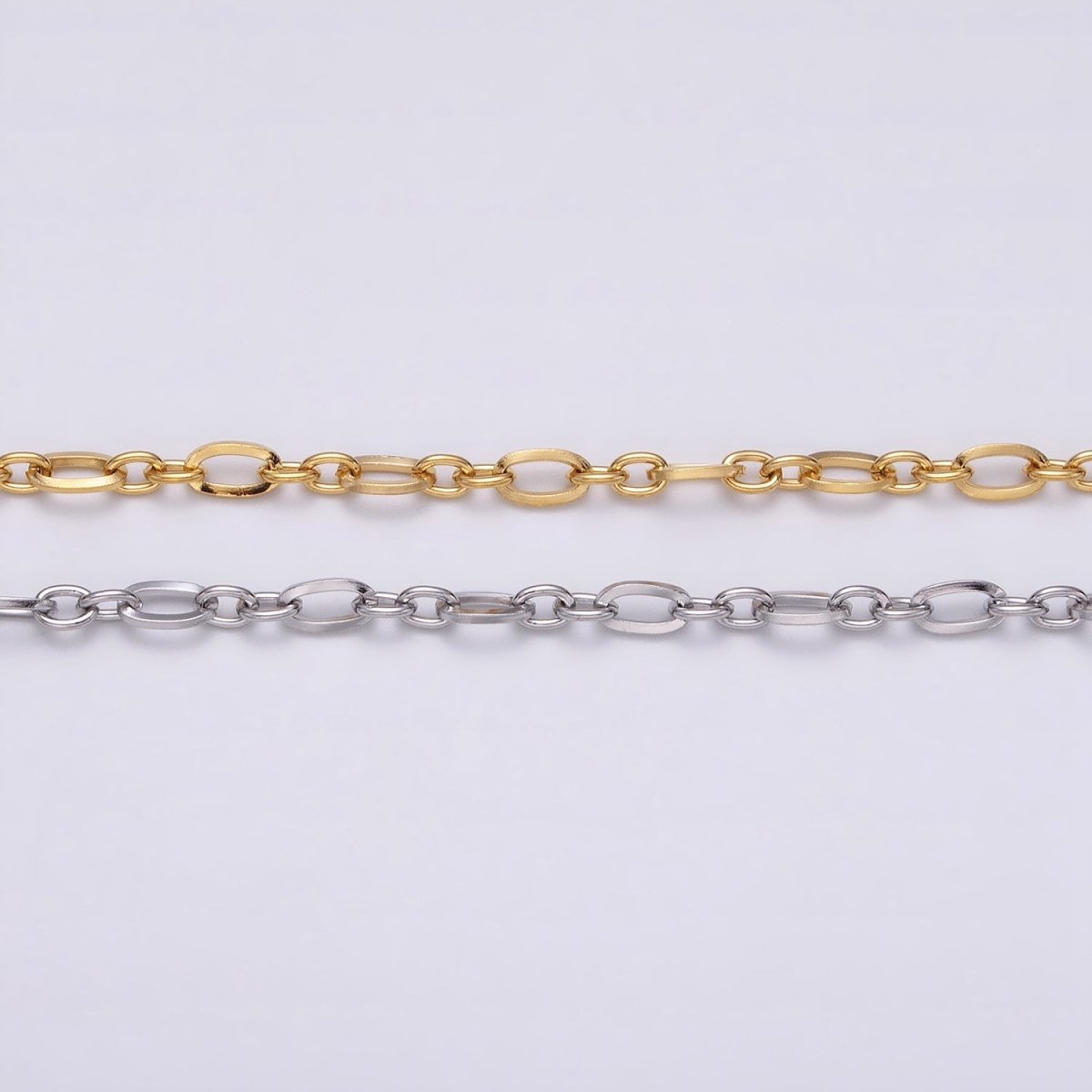 24K Gold Filled Figaro Long and Short Fancy Chain 3.5 mm Dainty Cable Link Unfinished Chain by Yard | ROLL-1295 ROLL-1296 Clearance Pricing - DLUXCA