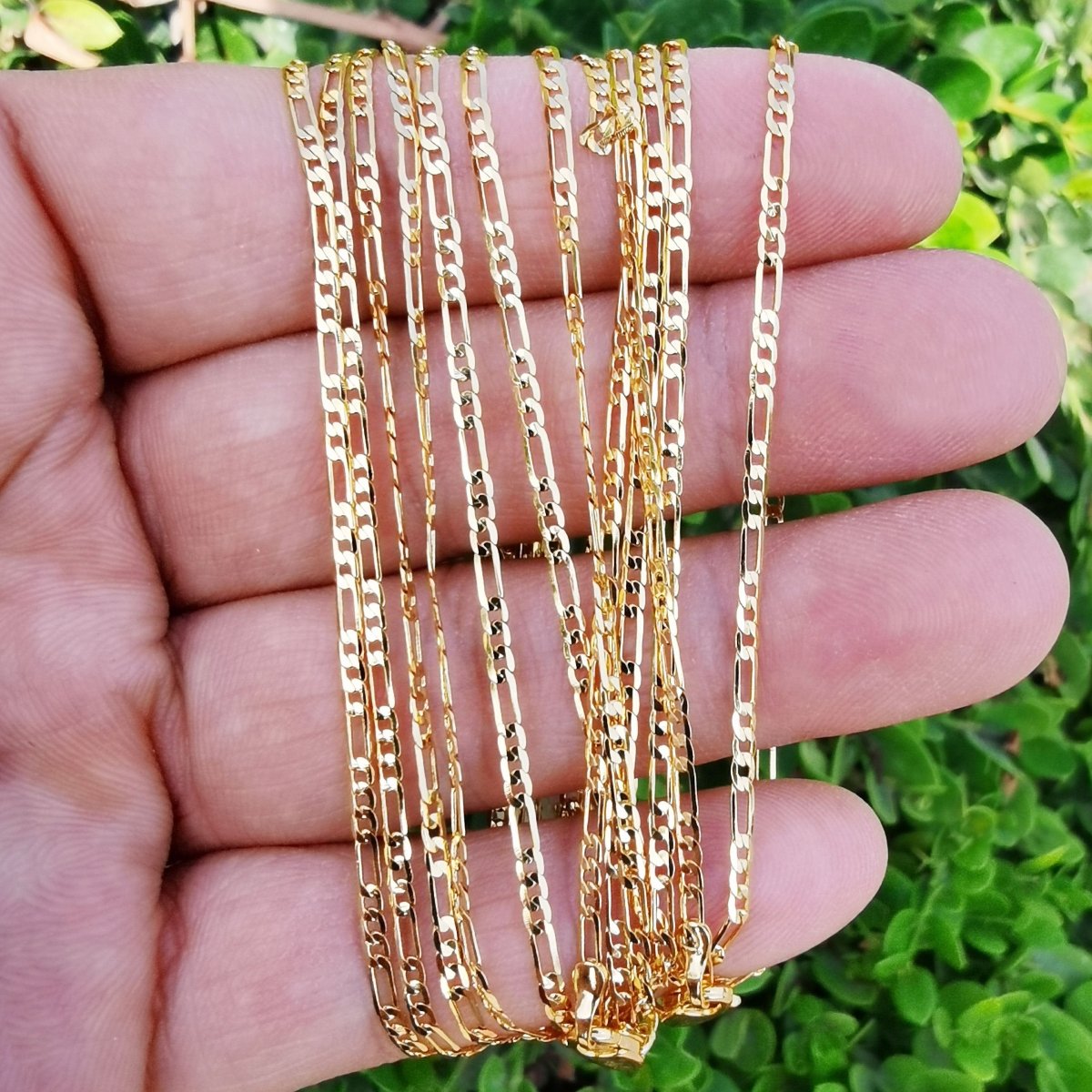 24K Gold Filled Figaro Necklace - 13.9 Inches Choker Necklace - 2mm in Width - Figaro Necklace w/ Lobster Clasps | CN-855 Clearance Pricing - DLUXCA