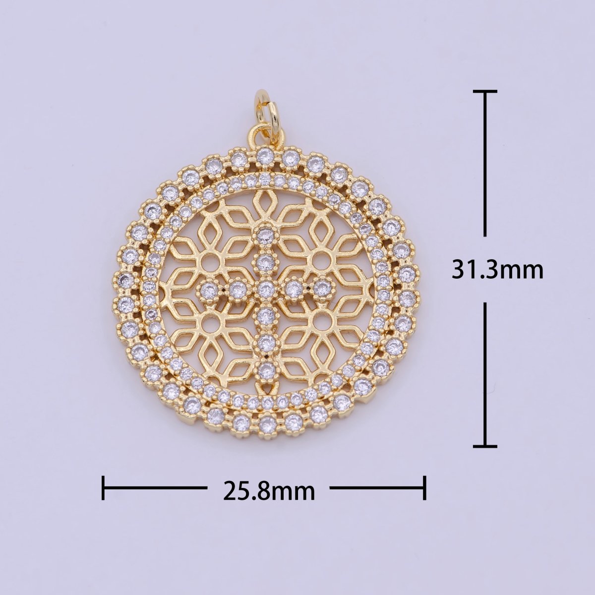 24K Gold Filled Filigree Artisan Religious Cross Round Disc Charm N-920 - DLUXCA