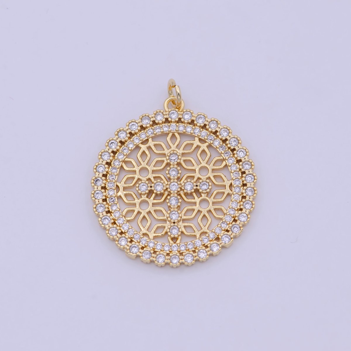 24K Gold Filled Filigree Artisan Religious Cross Round Disc Charm N-920 - DLUXCA