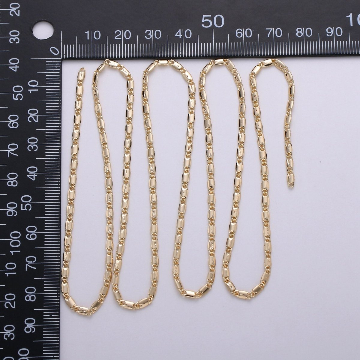 24K Gold Filled Flat Bar Unique Chain, 3mm Unique Lock Chain By Yard, For Necklace, Bracelet, Anklet Supply Component | ROLL-266 ROLL-822 - DLUXCA