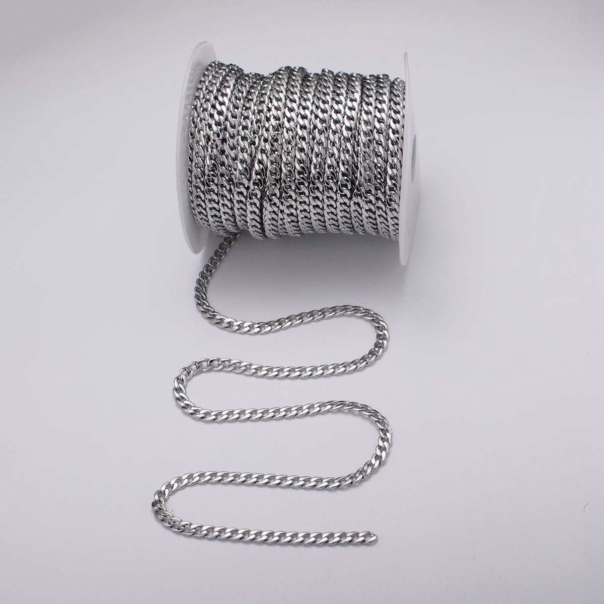 24k Gold Filled Flat Concave Curb 5mm Width Unfinished Chain by Yard in Gold & Silver | ROLL-1058, ROLL-1104 Clearance Pricing - DLUXCA