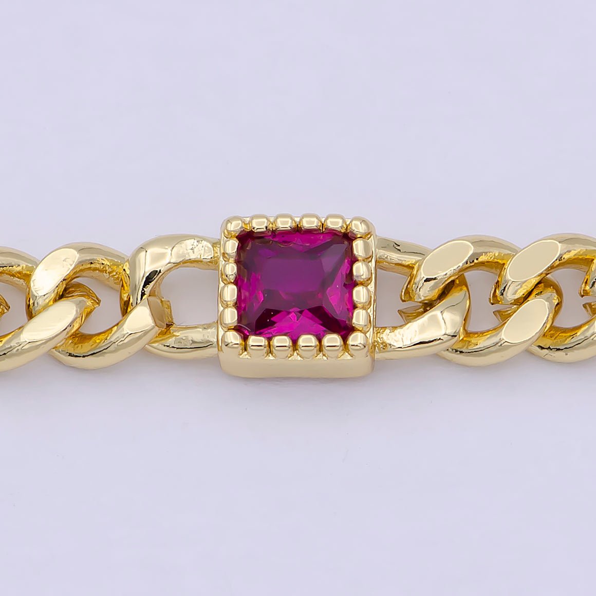 24K Gold Filled Flat Curb Chain with Rectangle CZ Cubic Zirconia Connector, Unfinished Chain by Meter For Jewelry Making | O-084 ~ O-086 WA-1406 Clearance Pricing - DLUXCA