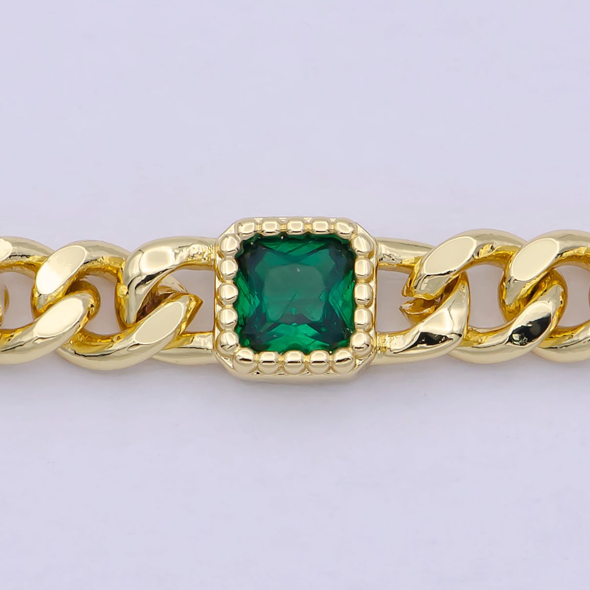 24K Gold Filled Flat Curb Chain with Rectangle CZ Cubic Zirconia Connector, Unfinished Chain by Meter For Jewelry Making | O-084 ~ O-086 WA-1406 Clearance Pricing - DLUXCA