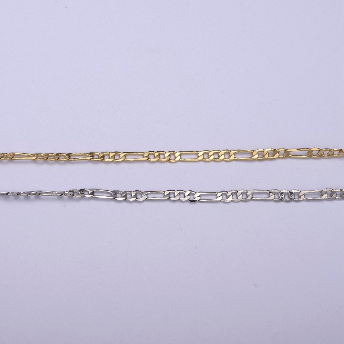 24K Gold Filled Flat Figaro Chain, Dainty 2mm Unfinished Chain in Gold & Silver For Jewelry Making | ROLL-670, ROLL-671 Clearnce Pricing - DLUXCA