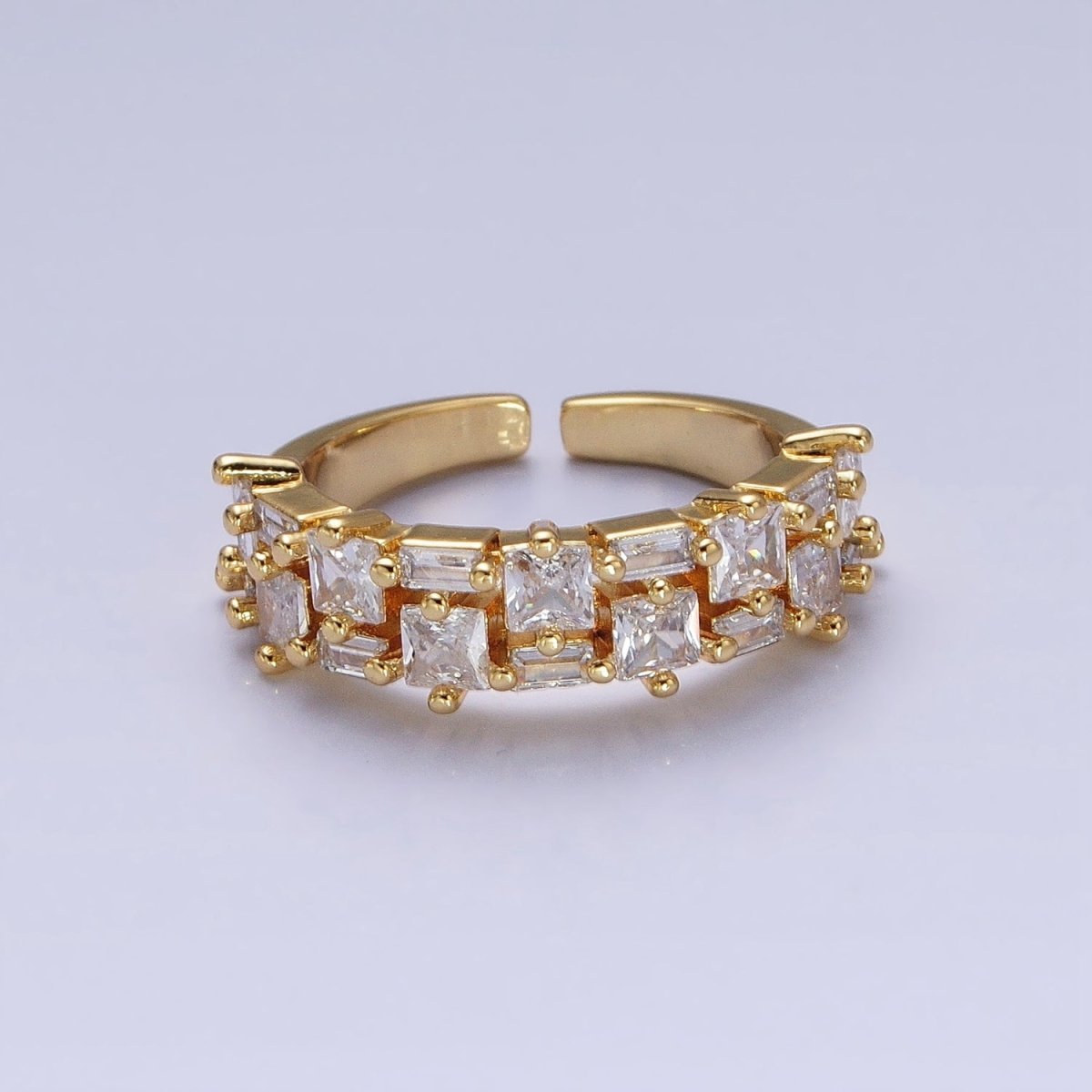 24K Gold Filled Fuchsia, Multicolor, Black, Purple, Blue, Pink, Green, Clear Baguette Square CZ Ring in Gold & Silver | O-1533~O-1548 - DLUXCA