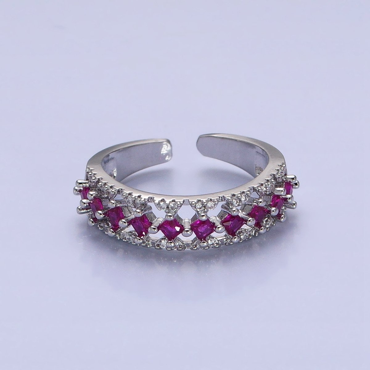 24K Gold Filled Fuchsia, Multicolor, Black, Purple, Blue, Pink, Green, Clear Rhombus CZ Micro Paved Ring in Gold & Silver | O-1517~O-1532 - DLUXCA