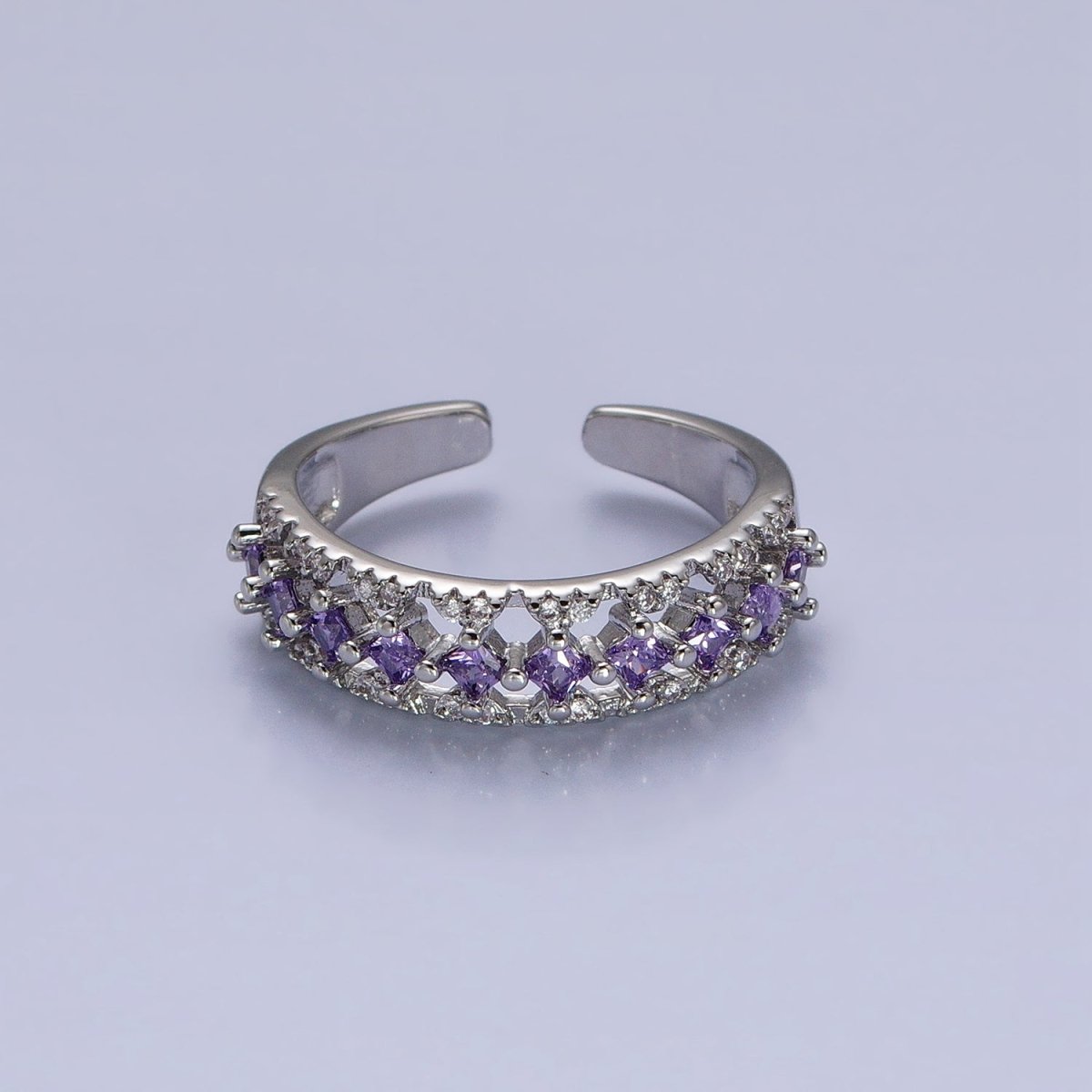 24K Gold Filled Fuchsia, Multicolor, Black, Purple, Blue, Pink, Green, Clear Rhombus CZ Micro Paved Ring in Gold & Silver | O-1517~O-1532 - DLUXCA