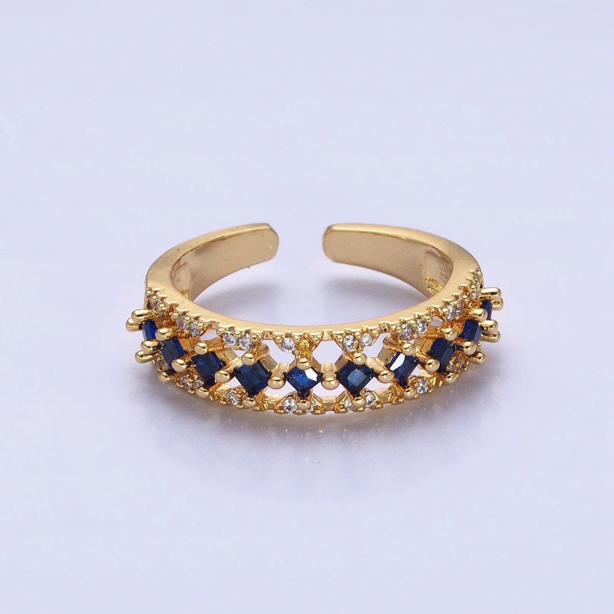 24K Gold Filled Fuchsia, Multicolor, Black, Purple, Blue, Pink, Green, Clear Rhombus CZ Micro Paved Ring in Gold & Silver | O-1517~O-1532 - DLUXCA