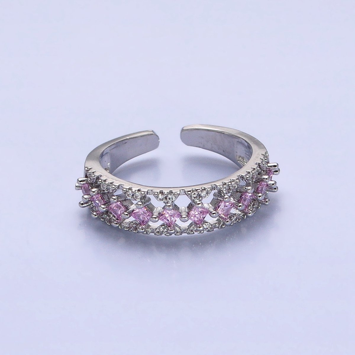 24K Gold Filled Fuchsia, Multicolor, Black, Purple, Blue, Pink, Green, Clear Rhombus CZ Micro Paved Ring in Gold & Silver | O-1517~O-1532 - DLUXCA