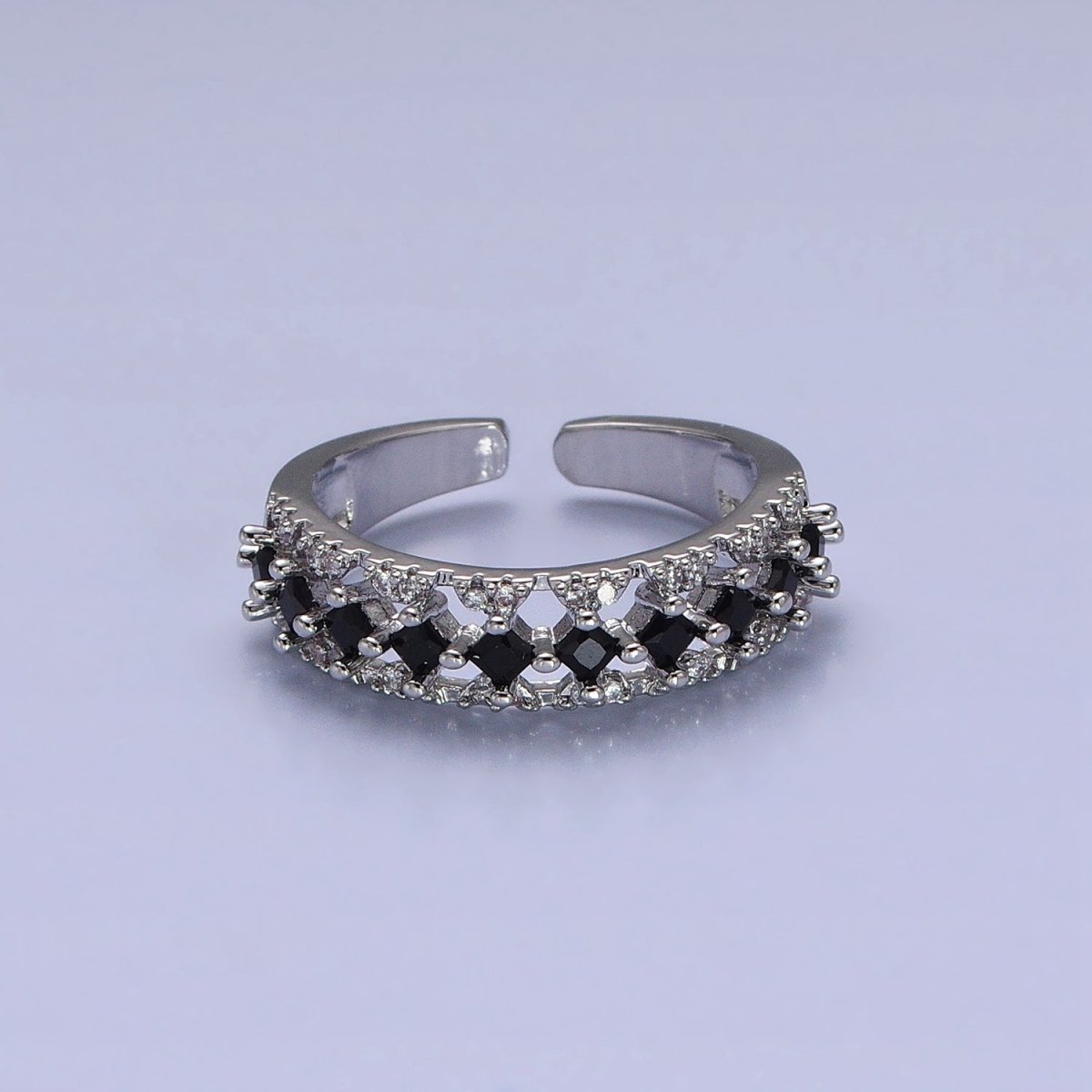 24K Gold Filled Fuchsia, Multicolor, Black, Purple, Blue, Pink, Green, Clear Rhombus CZ Micro Paved Ring in Gold & Silver | O-1517~O-1532 - DLUXCA