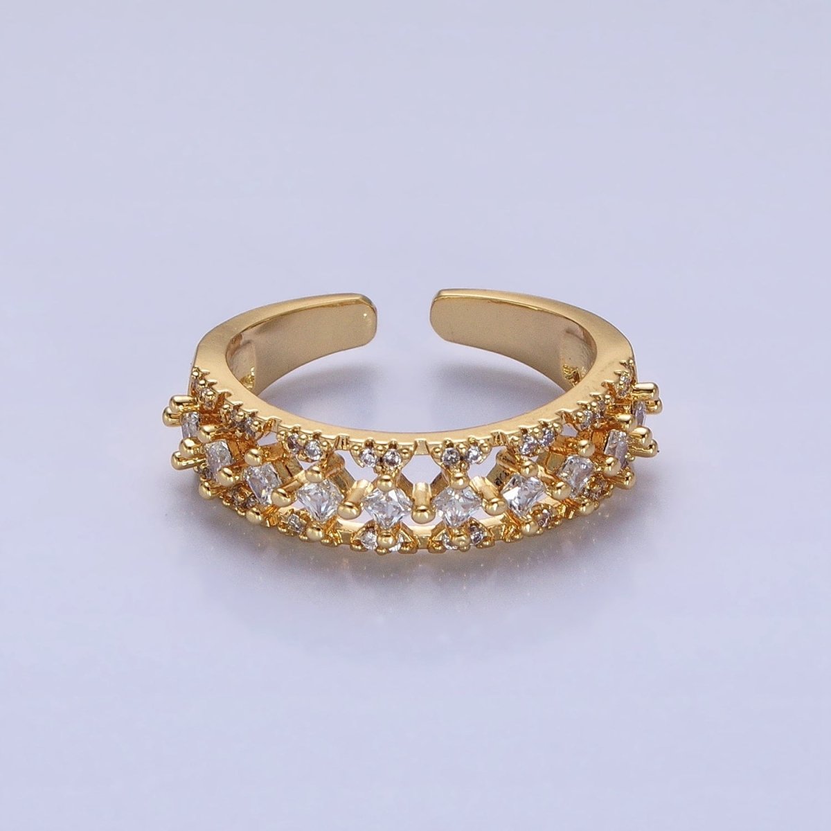 24K Gold Filled Fuchsia, Multicolor, Black, Purple, Blue, Pink, Green, Clear Rhombus CZ Micro Paved Ring in Gold & Silver | O-1517~O-1532 - DLUXCA