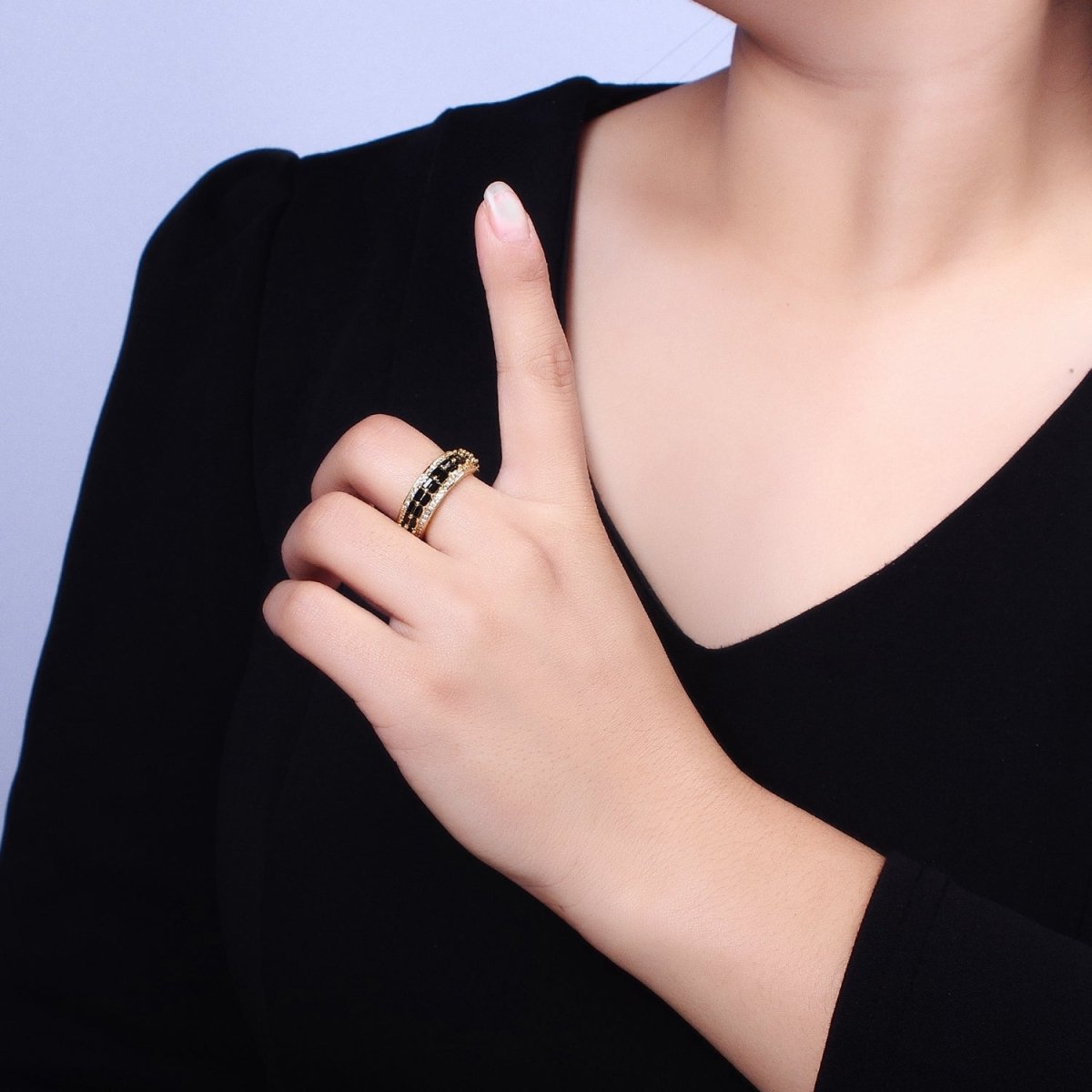 24K Gold Filled Fuchsia, Multicolor, Black, Purple, Blue, Pink, Green, Clear Rhombus CZ Micro Paved Ring in Gold & Silver | O-1517~O-1532 - DLUXCA