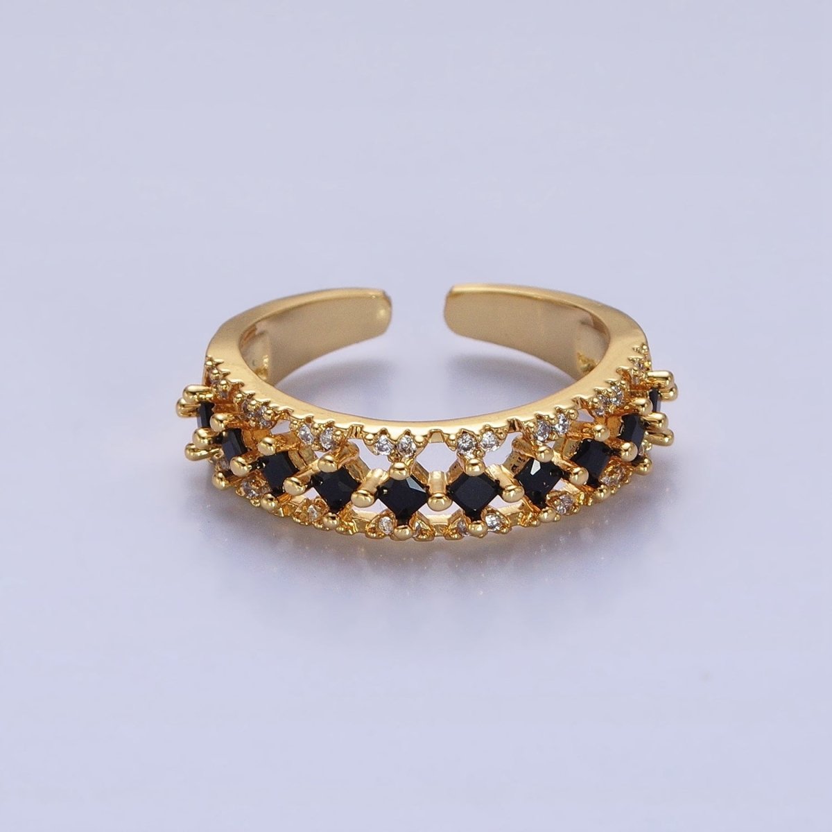 24K Gold Filled Fuchsia, Multicolor, Black, Purple, Blue, Pink, Green, Clear Rhombus CZ Micro Paved Ring in Gold & Silver | O-1517~O-1532 - DLUXCA