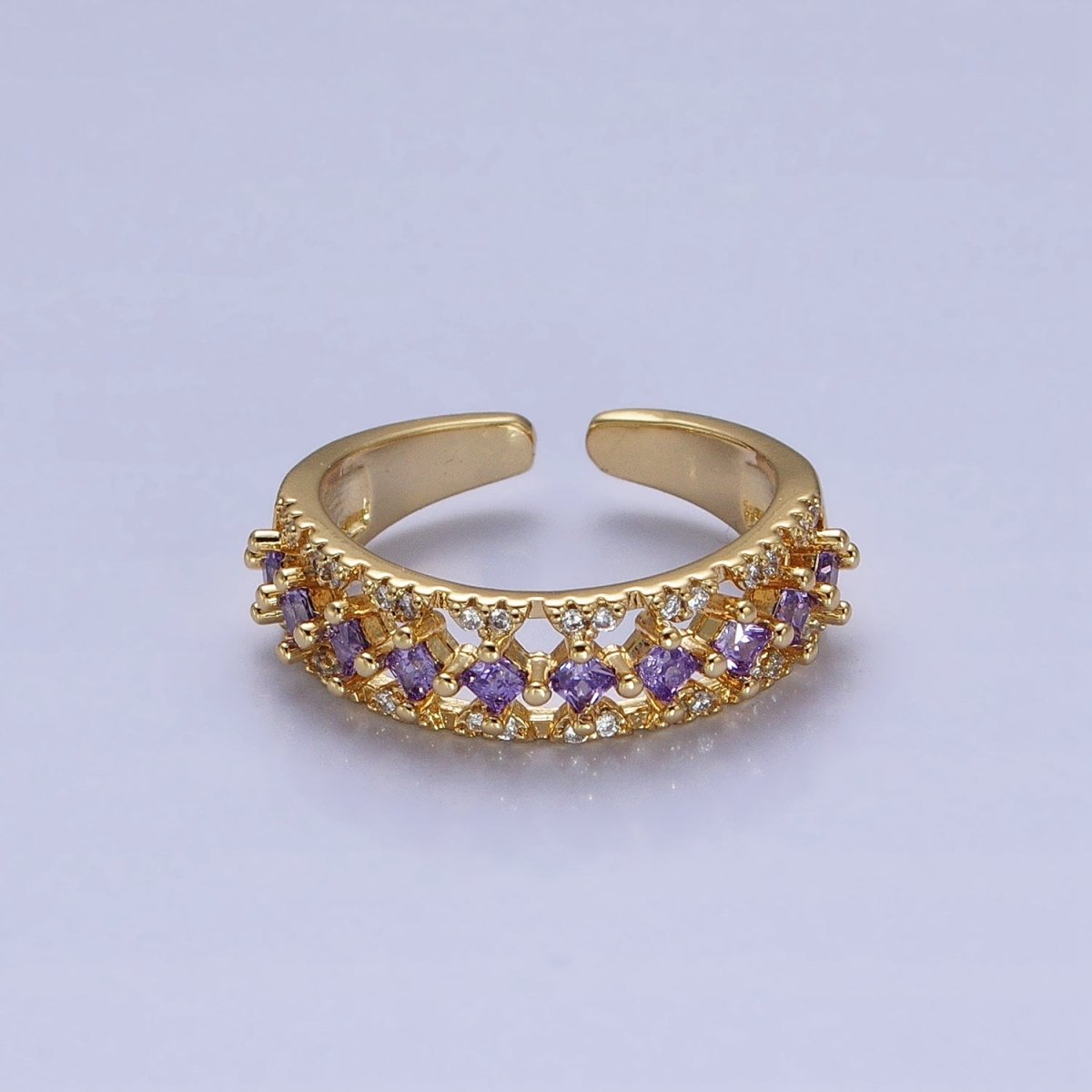 24K Gold Filled Fuchsia, Multicolor, Black, Purple, Blue, Pink, Green, Clear Rhombus CZ Micro Paved Ring in Gold & Silver | O-1517~O-1532 - DLUXCA