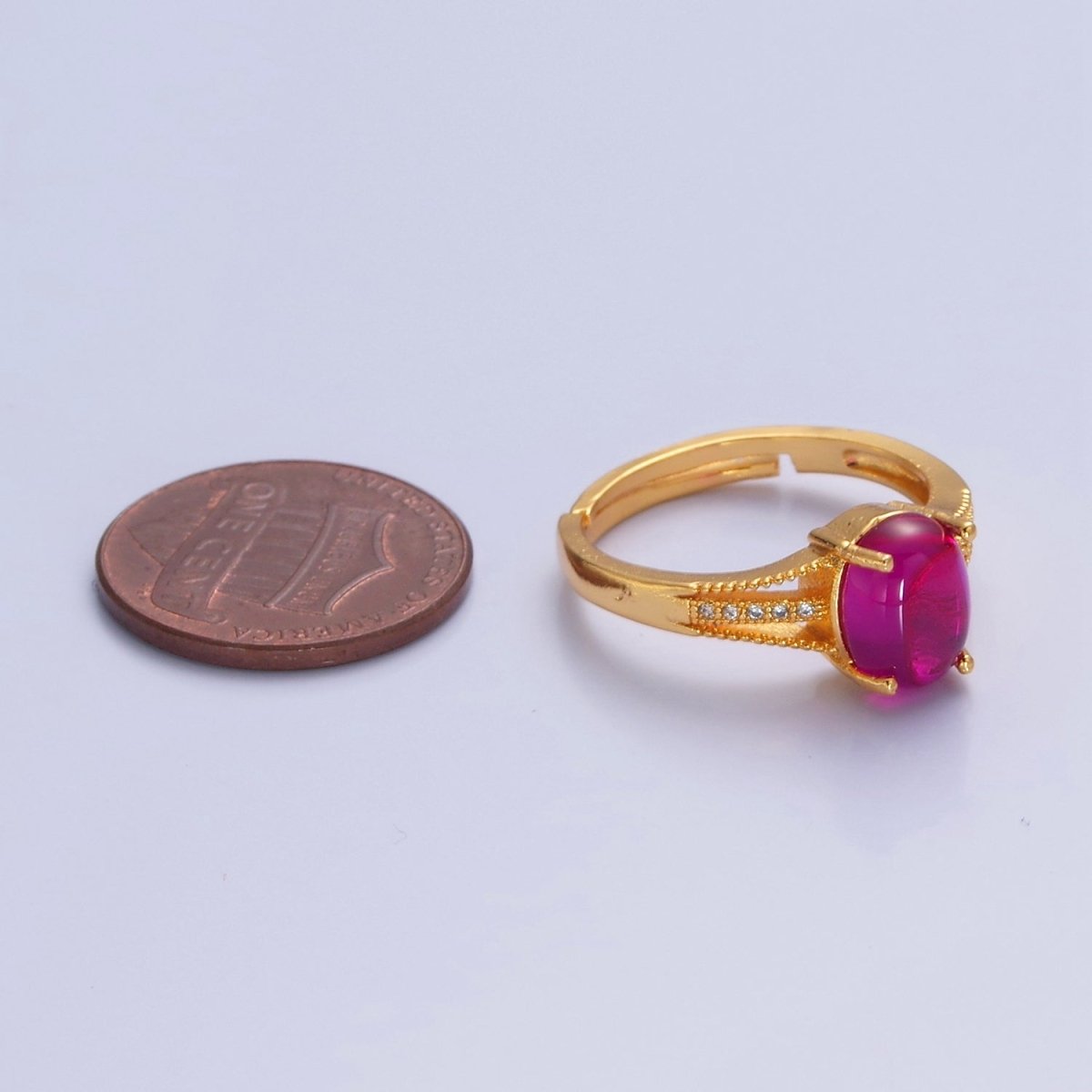 24K Gold Filled Fuchsia Pink Jade with Micro Pave CZ Band O-772 - DLUXCA