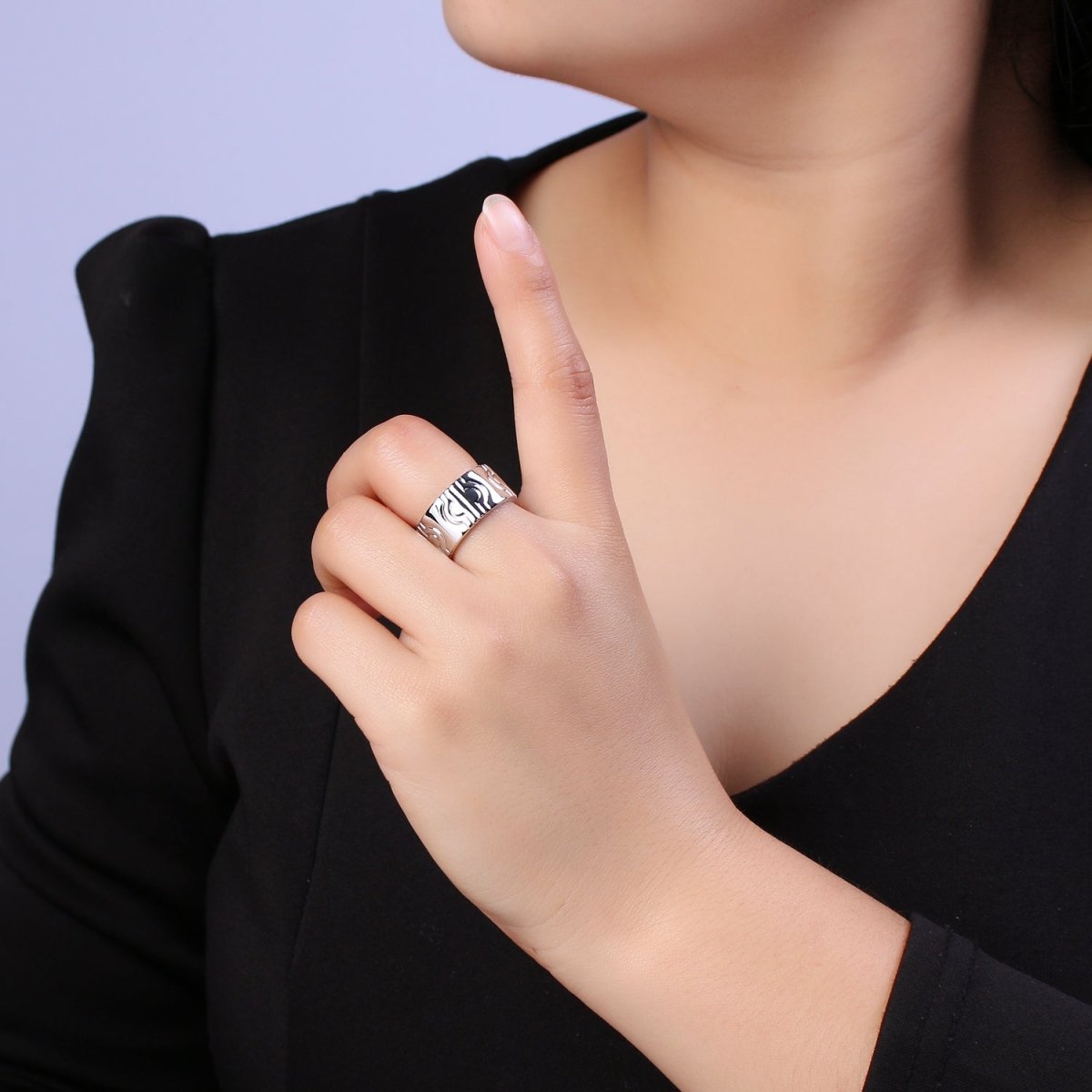 24K Gold Filled Geometric Abstract Thick Rings, Carved Circle Statement Rings in Gold & Silver S-319 S-320 - DLUXCA