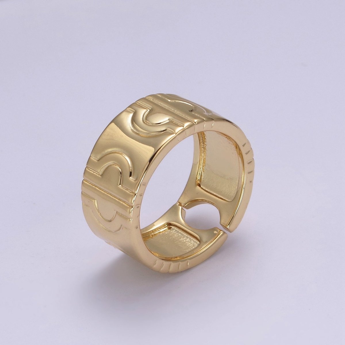 24K Gold Filled Geometric Abstract Thick Rings, Carved Circle Statement Rings in Gold & Silver S-319 S-320 - DLUXCA