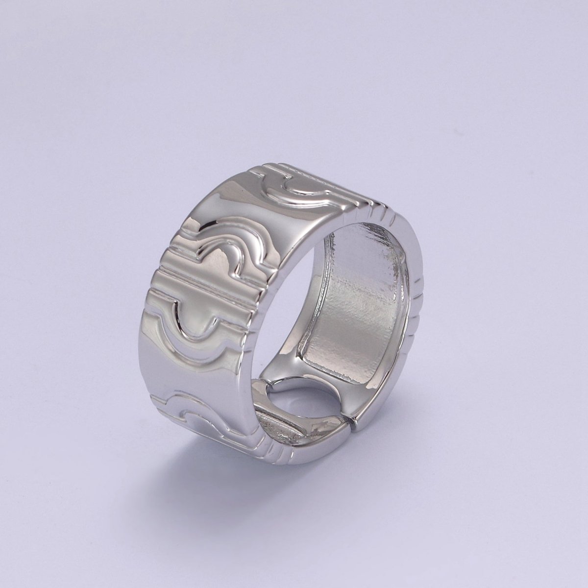 24K Gold Filled Geometric Abstract Thick Rings, Carved Circle Statement Rings in Gold & Silver S-319 S-320 - DLUXCA