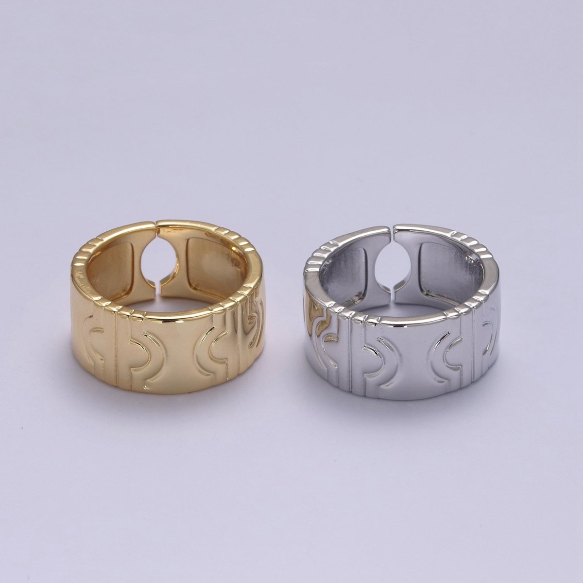 24K Gold Filled Geometric Abstract Thick Rings, Carved Circle Statement Rings in Gold & Silver S-319 S-320 - DLUXCA