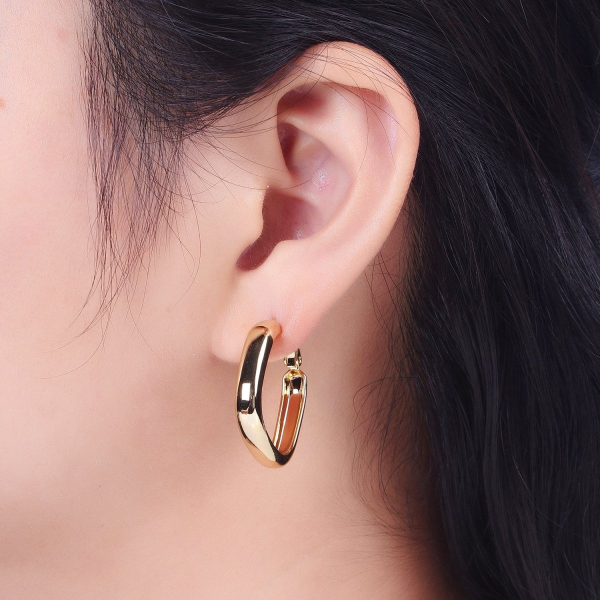 24K Gold Filled Geometric Boxy Block Latch Hoop Earrings | Y-287 - DLUXCA