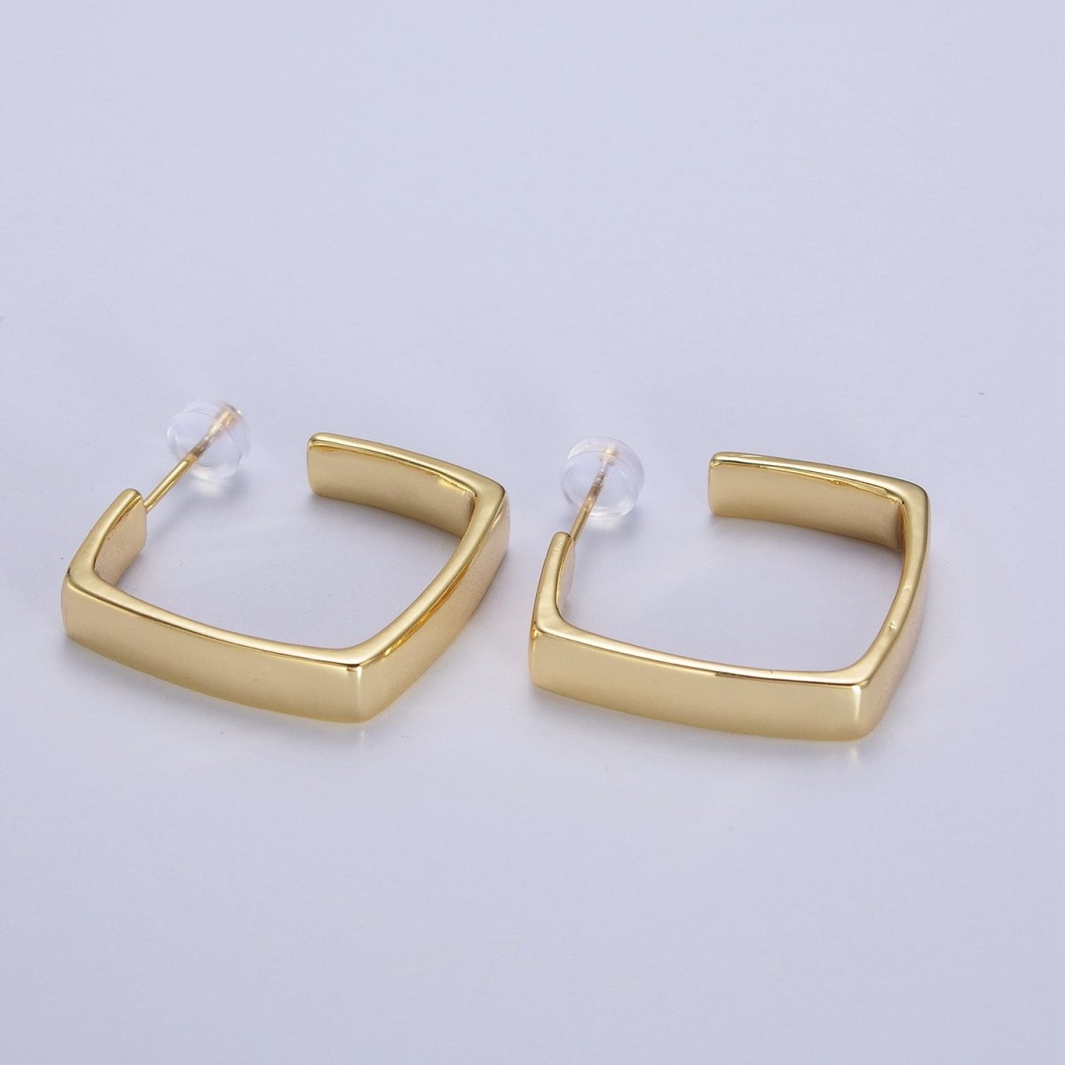 24K Gold Filled Geometric Boxy J-Shaped Hoop Earrings | V034 - DLUXCA