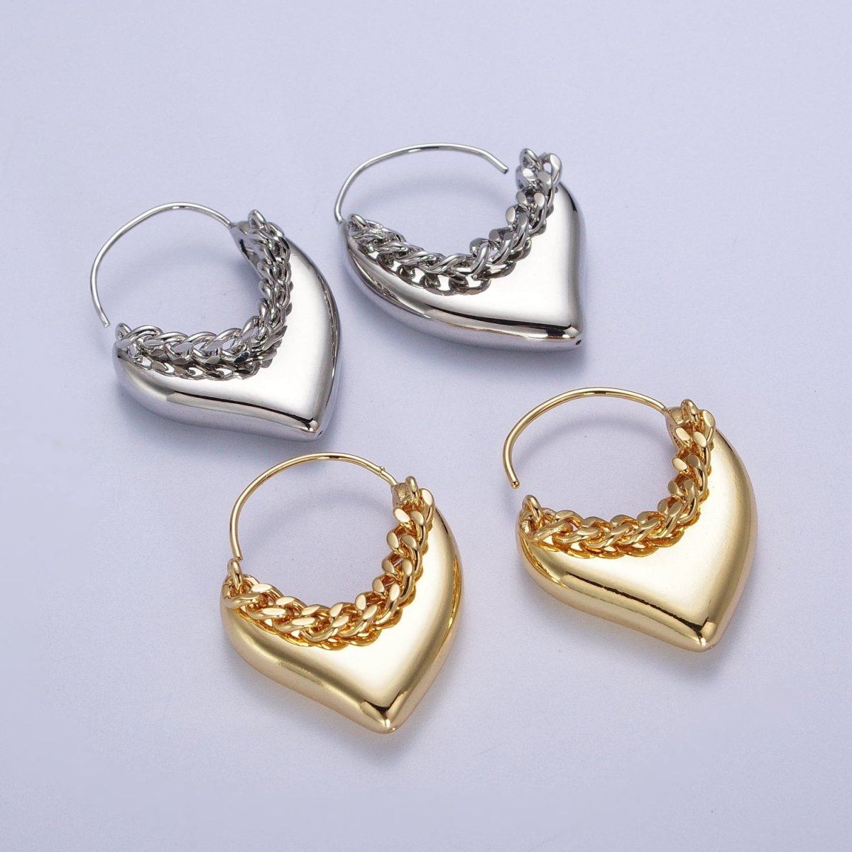 24K Gold Filled Geometric Hanging Heart Earring Open Hoop Stud Earrings in Gold Silver P-283 P-284 - DLUXCA