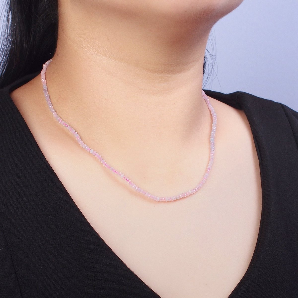 24K Gold Filled Gold Beaded Necklace, Morganite Jewelry, Beaded Morganite Necklace, Dainty Gold Necklace, Beaded Layering Necklace | WA-1160 Clearance Pricing - DLUXCA