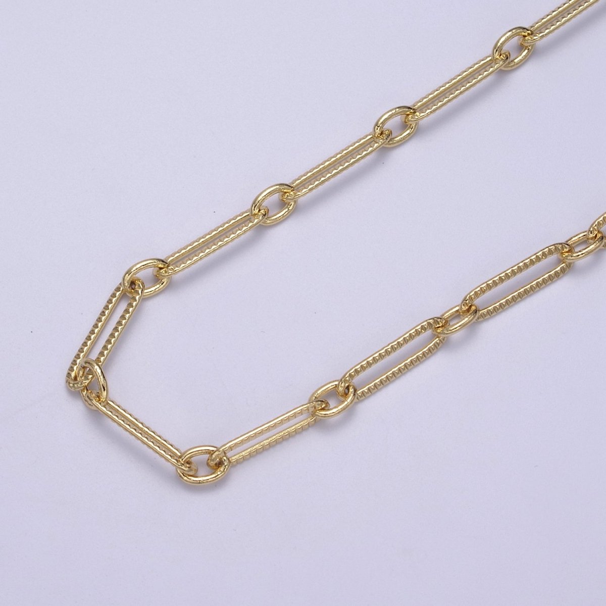 24k Gold Filled Gold Cable Paperclip Chain by Yard, Link Cable Thick Elongated Chain, Wholesale Bulk Roll Chain Jewelry Making, 18.7X5.1mm Textured Paper Clip Chain | ROLL-609, ROLL-610 Clearance Pricing - DLUXCA