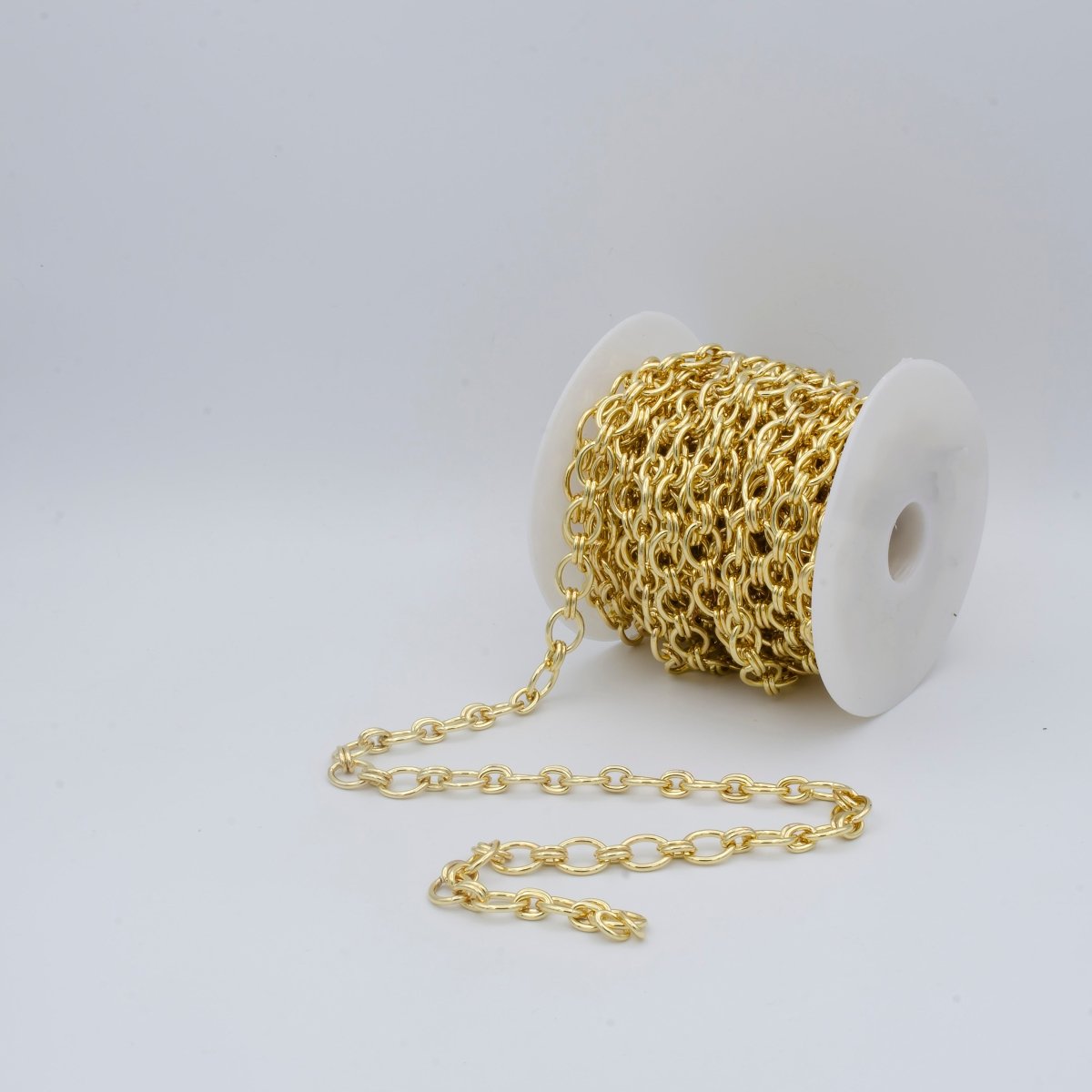 24K Gold Filled Gold Chunky Oval Cable Chain by Yard, 10.4X12.6mm, Bold ROLO Cable Chain, Fancy Statement Chain, Wholesale Bulk Chain | ROLL-468 Clearance Pricing - DLUXCA