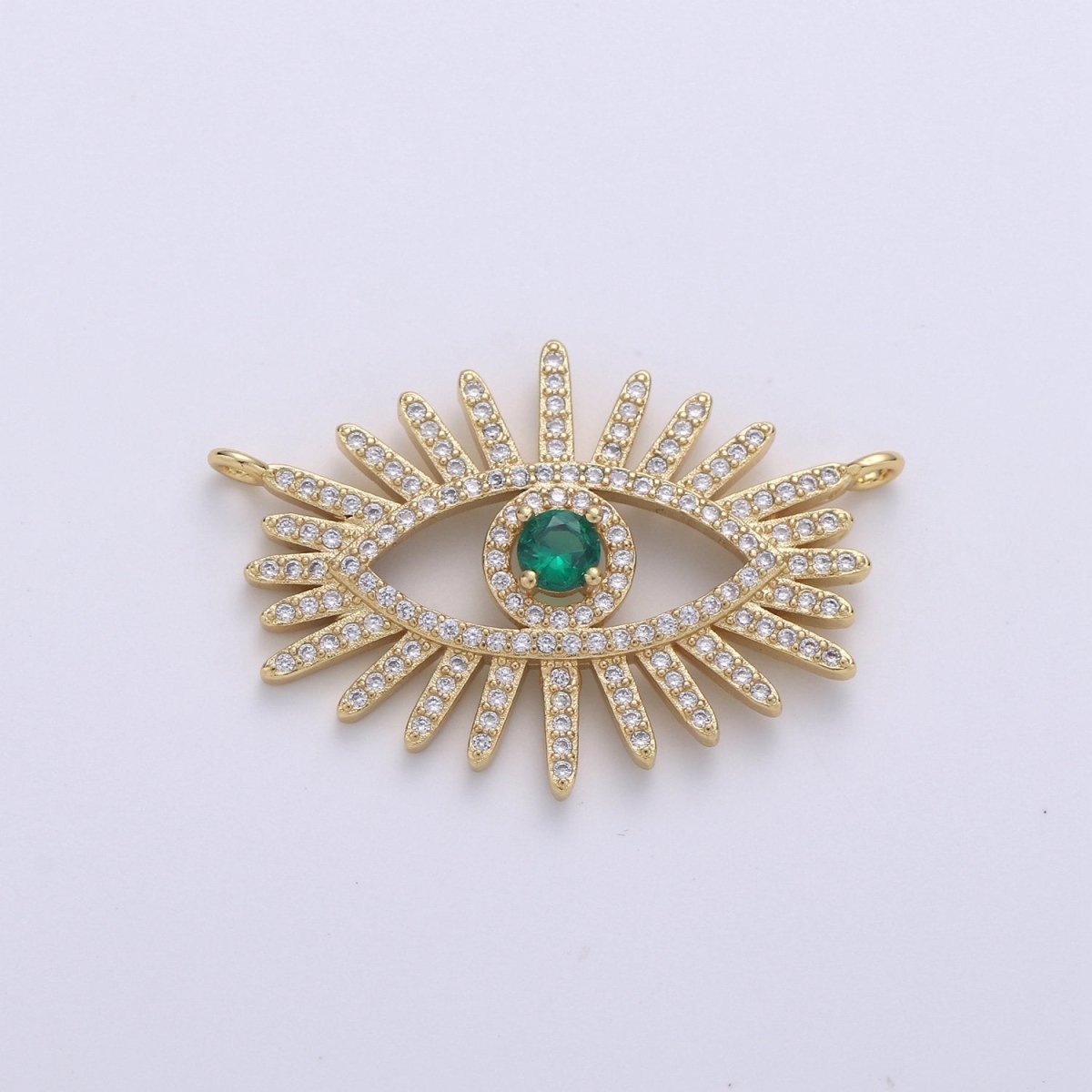 24k Gold Filled Gold Evil Eye, Micro Pave Evil Eye Charm, Green Cubic Charms, Evil Eye Pendant for Statement Necklace Component D-089 - DLUXCA