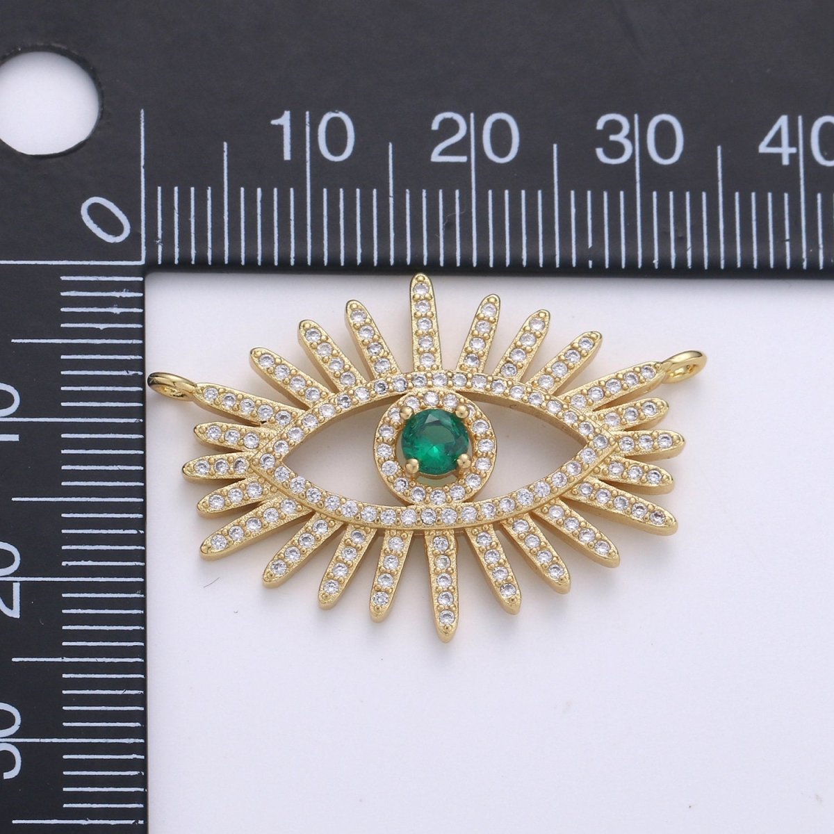 24k Gold Filled Gold Evil Eye, Micro Pave Evil Eye Charm, Green Cubic Charms, Evil Eye Pendant for Statement Necklace Component D-089 - DLUXCA