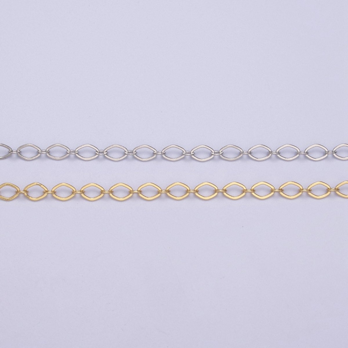 24k Gold Filled Gold Oval Rhombus Chain by Yard, Oval Link, Wholesale Bulk Roll Chain for Jewelry Making, Width 3.3mm | ROLL-611 ROLL-612 - DLUXCA