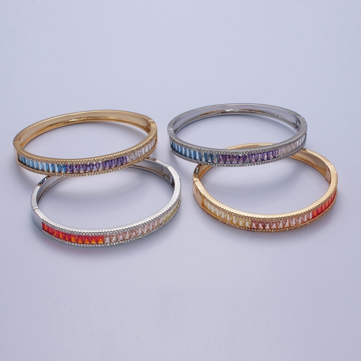 24K Gold Filled Gradient Baguette CZ Bracelet Bangle, Ombre Tennis Bracelet | WA-978 WA-979 WA-980 WA-981 Clearance Pricing - DLUXCA