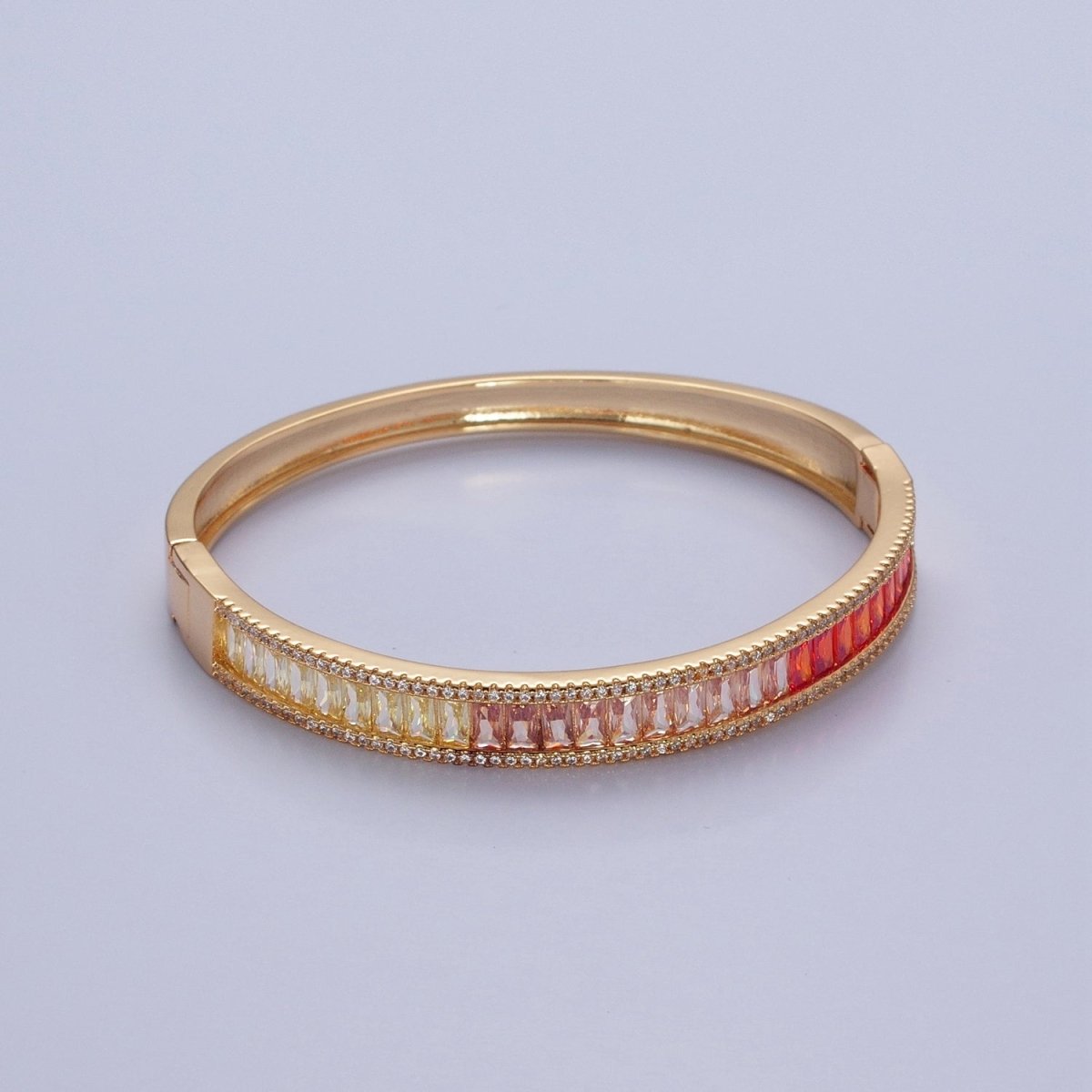 24K Gold Filled Gradient Baguette CZ Bracelet Bangle, Ombre Tennis Bracelet | WA-978 WA-979 WA-980 WA-981 Clearance Pricing - DLUXCA