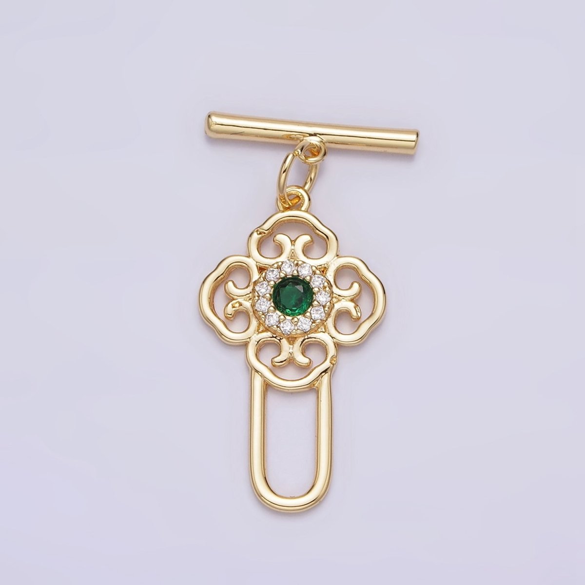 24K Gold Filled Green CZ Artisan Key Oblong Toggle Clasps Closure Jewelry Making Supply | Z-439 - DLUXCA