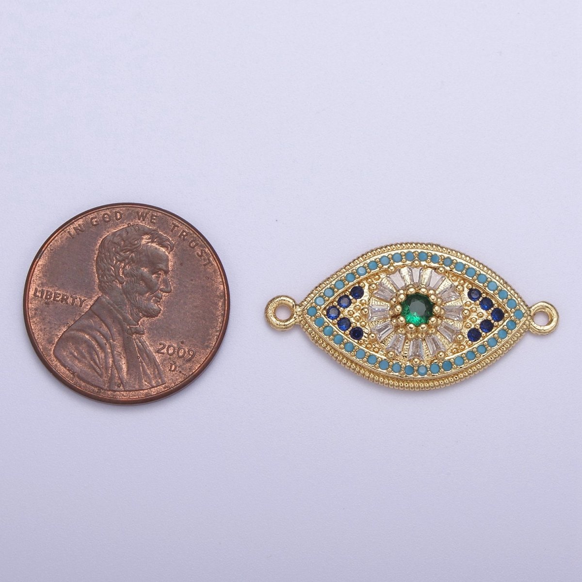 24k Gold Filled Green Eye Charm Connector Cz Eye Link Connector for Braclet Component F-216 - DLUXCA