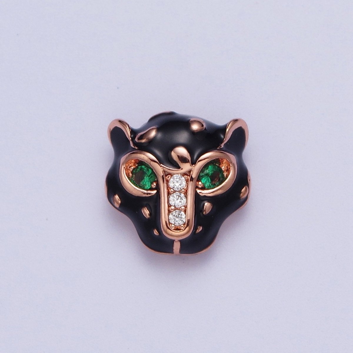 24K Gold Filled Green Eyed Black Panther Enamel Spacer Bead in Rose Gold, Black, Gold, Silver | B-010 B-013 B-005 B-046 - DLUXCA
